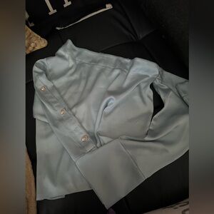 😍2for1 price NewSexy IceBlue SilkySatin One shoulder off Blouse w asymmetric cut